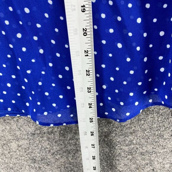 5/$45 A New Approach Blouse Women PL Petite Blue Polka Dot 1/2 Button V-Neck - Picture 8 of 9